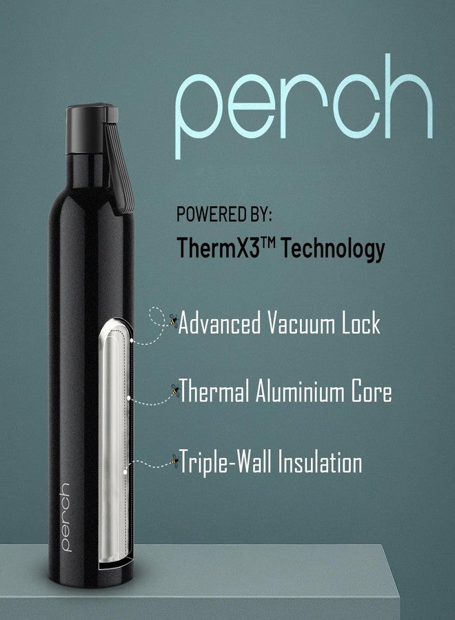 Perch Oasis Pro Insulated Steel Water Bottle | ISI Certified Hot & Cold Flask - 760ml | BPA-Free, Leakproof, Travel-Friendly Bottle for Office, Gym & Home (Knight Black) - Image 2